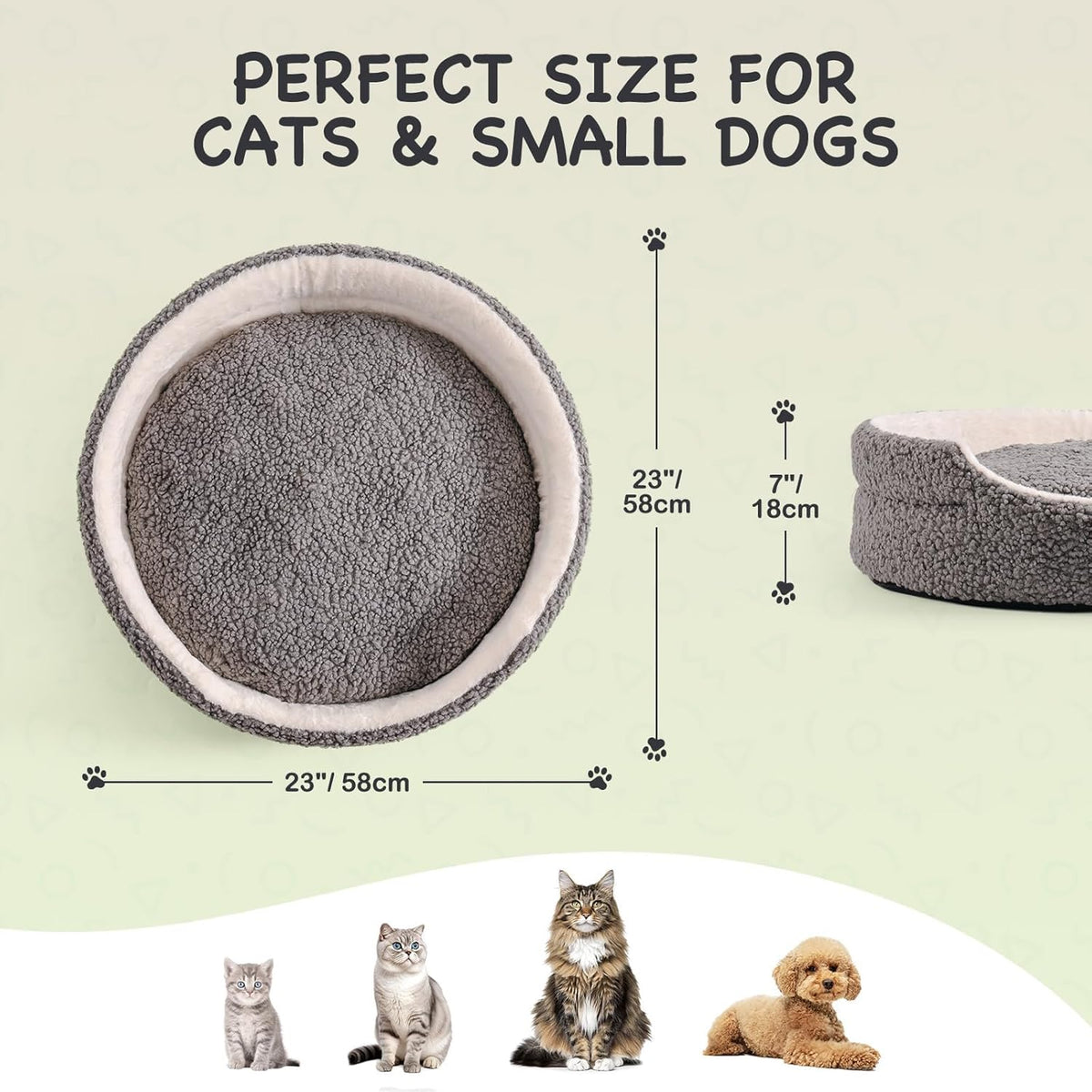 Canine Washable Pet Bed For Small Dogs & Cats - 23x23x7 Inch Orthopedic Dog