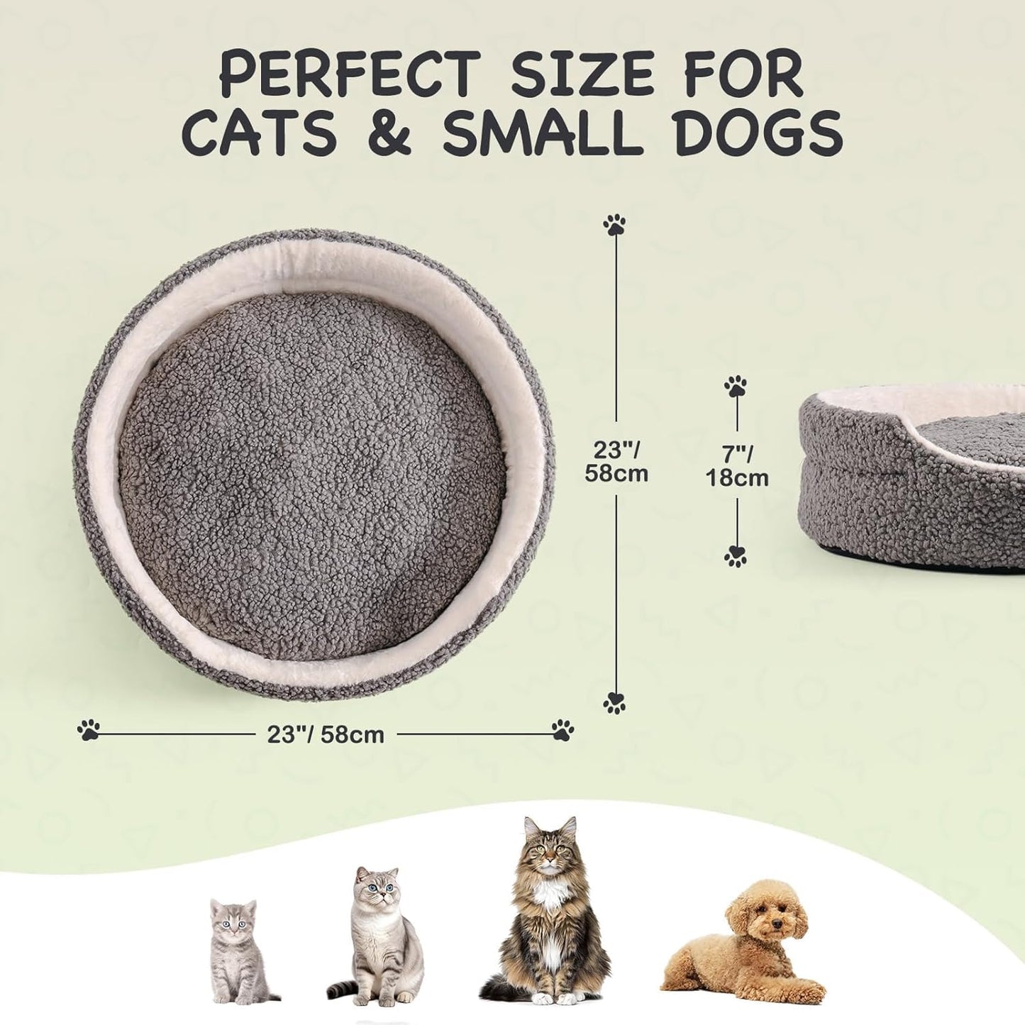 Canine Washable Pet Bed For Small Dogs & Cats - 23x23x7 Inch Orthopedic Dog